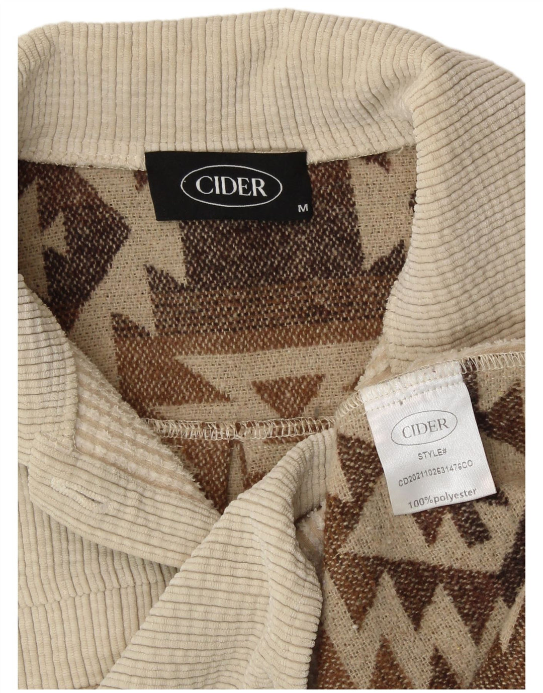 CIDER Dame Overshirt Skjorte UK 14 Medium Beige Geometrisk Polyester Aztec