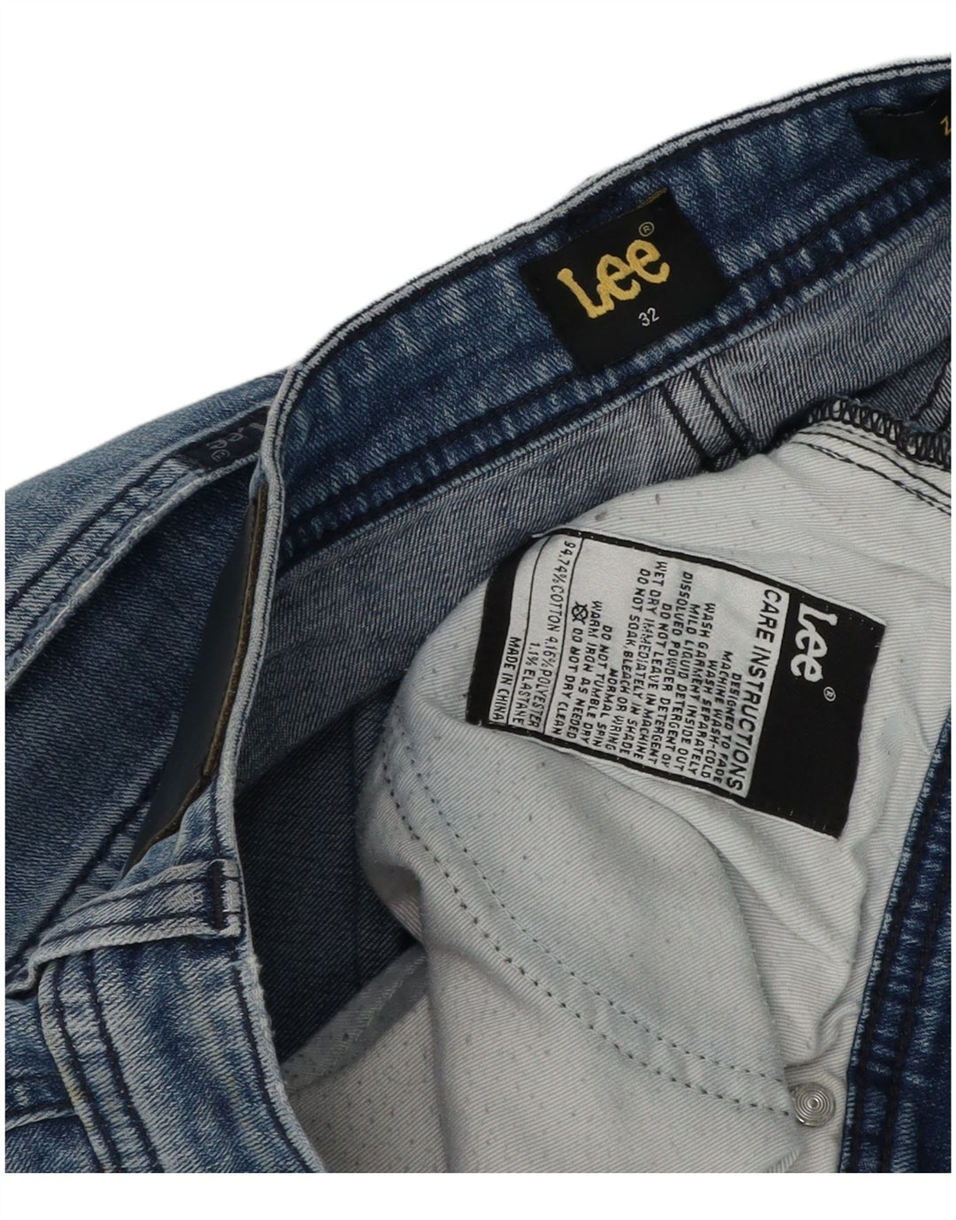 Lee Mens Distressed Denim Shorts W32 Medium Blue Cotton