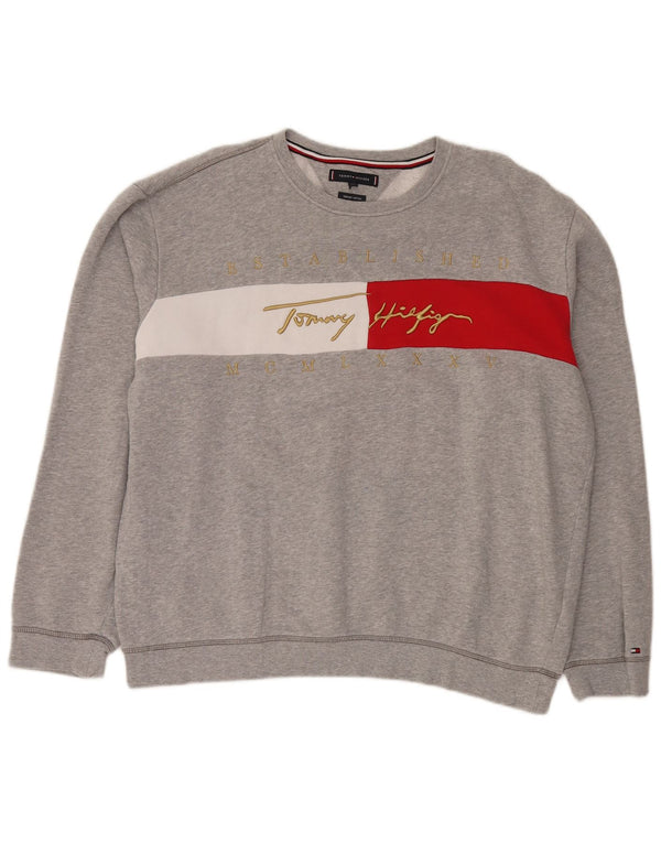 Tommy Hilfiger Mens Graphic Sweatshirt Jumper 2XL Grey Colourblock Cotton