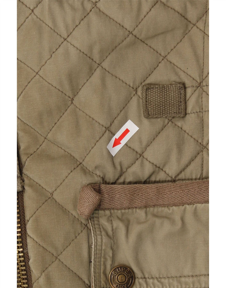 Superdry Womens Motorstyle Grafisk Quiltet Jakke UK 10 Small Khaki