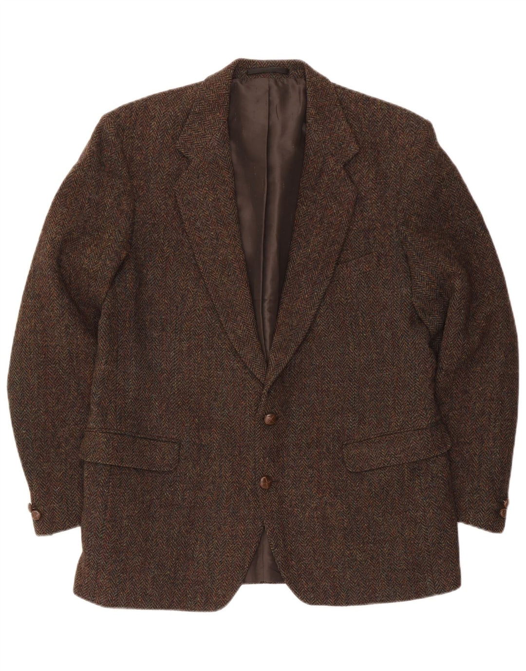Harris Tweed Mens 2 Button Blazer Jacket UK 44 2XL Brown Check Wool