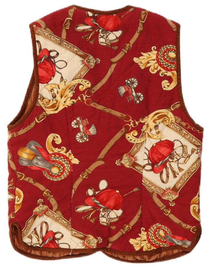 Gilet vintage da donna con motivo astratto da equitazione UK 12 rosso medio