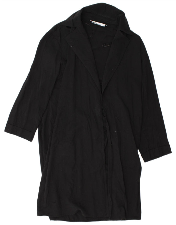 Zara Womens Open Overcoat UK 14 Moyen Noir Lyocell