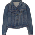 VINTAGE Womens Crop Denim Jacket UK 12 Medium Blue Cotton Vintage Vintage and Second-Hand Vintage from Messina Hembry 