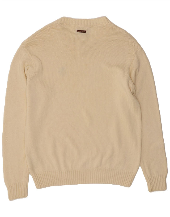 MARLBORO CLASSICS Mens V-Neck Jumper Sweater Medium White Cotton Vintage Marlboro Classics and Second-Hand Marlboro Classics from Messina Hembry 