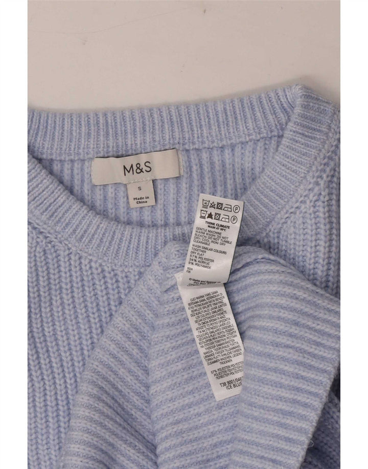 Marks & Spencer Womens Boat Neck Jumper Sweater UK 10 Small Blue Polyester