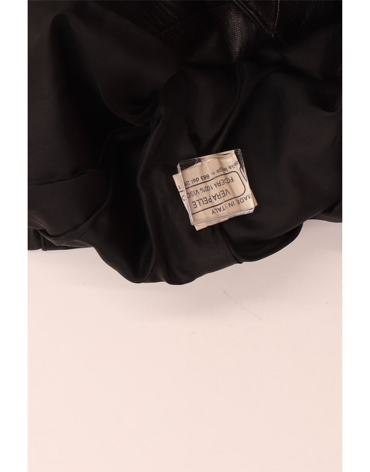 VINTAGE Womens 3 Button Leather Blazer Jacket UK 12 Medium Black Leather