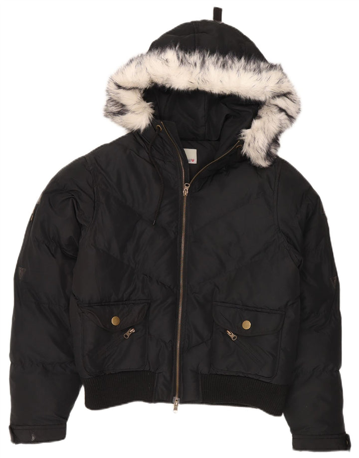 BRUGI Womens Hooded Padded Jacket UK 14 Large  Black Polyester