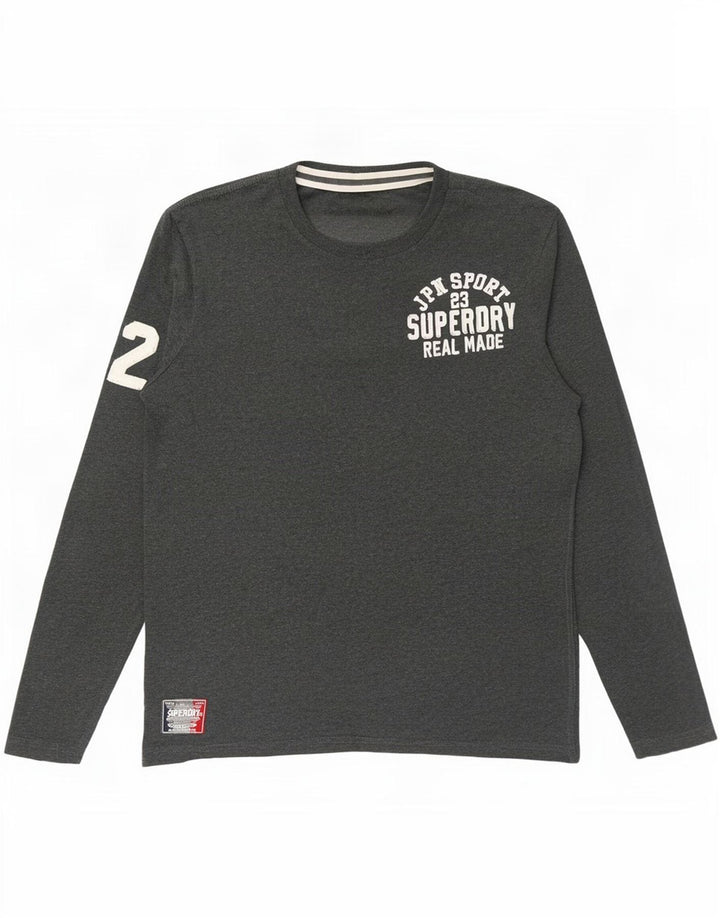 Superdry Haut Graphique à Manches Longues 2XL Homme Gris Coton
