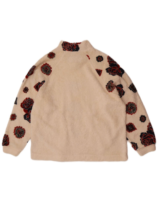 Meeting Womens Loose Fit Fleece Jumper UK 14 Large Off White Floral Sports