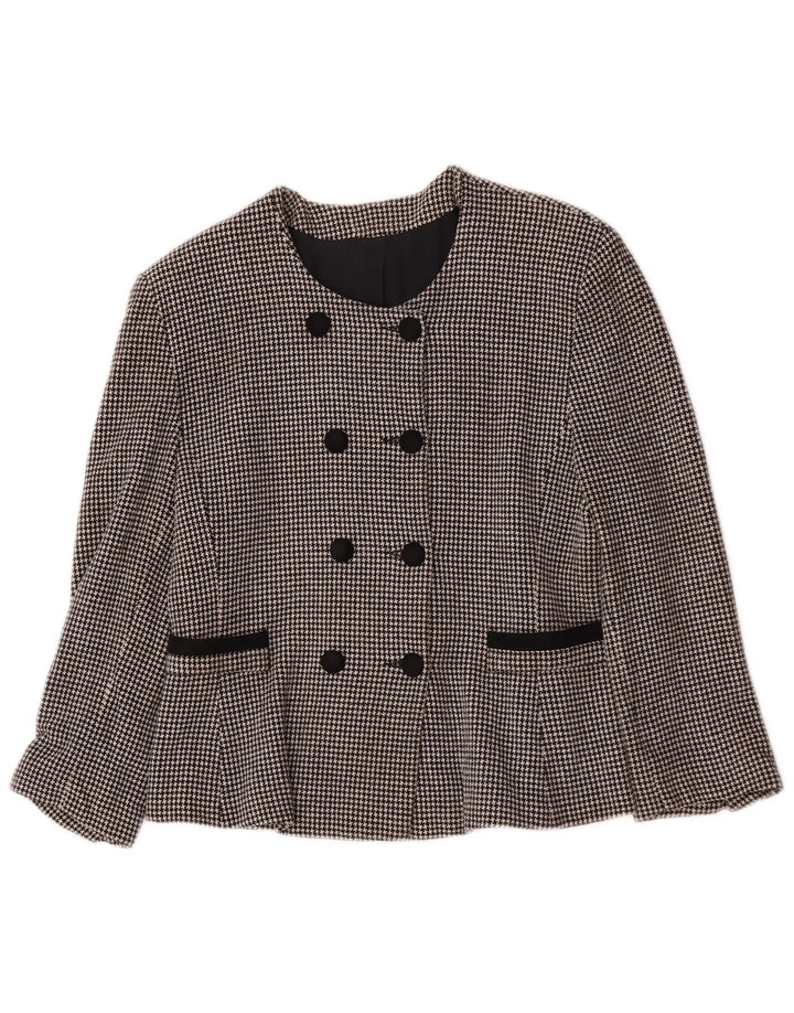 Vintage mujer doble pecho Blazer chaqueta Reino Unido 14 mediano negro Houndstooth