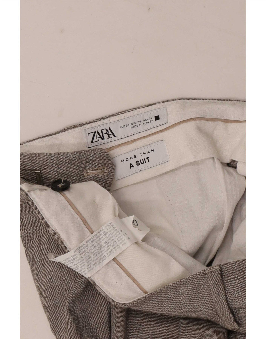 Zara Straight Suit Bukser til mænd EU 38 Small W30 L32 Grå Polyester