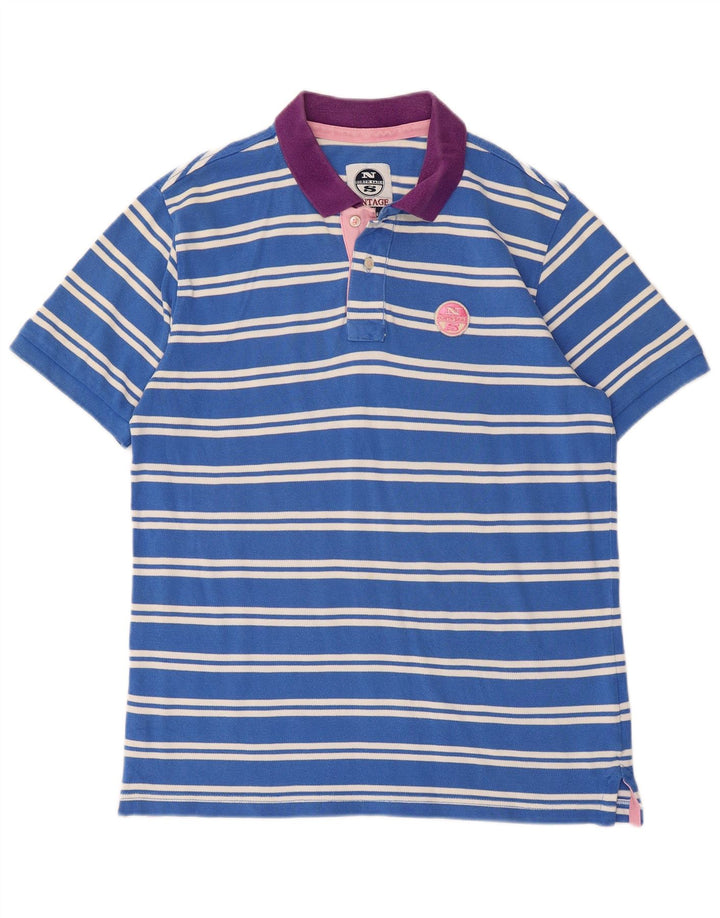 North Sails Mens Polo Shirt Medium Blue Striped Cotton