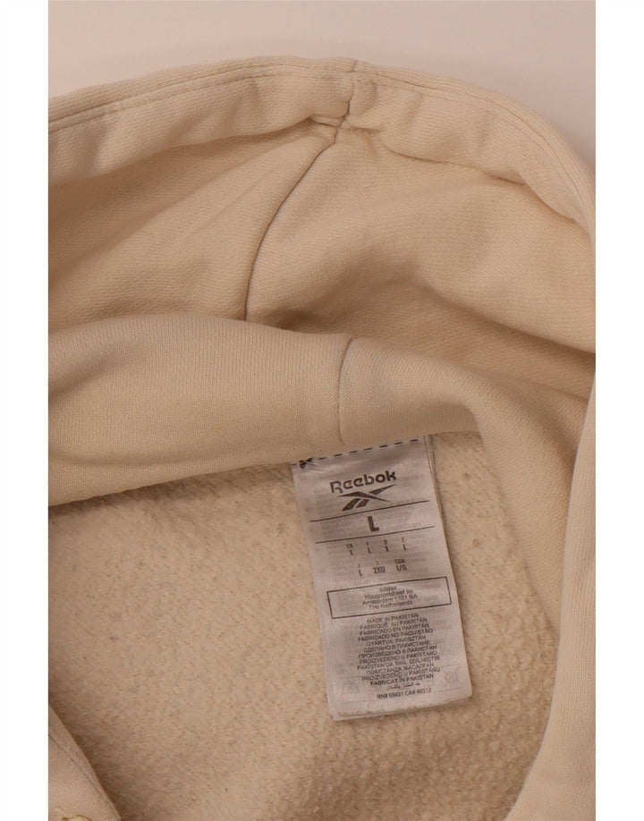 REEBOK Mens Graphic Hoodie Jumper Large Off White Cotton Vintage Reebok and Second-Hand Reebok from Messina Hembry 