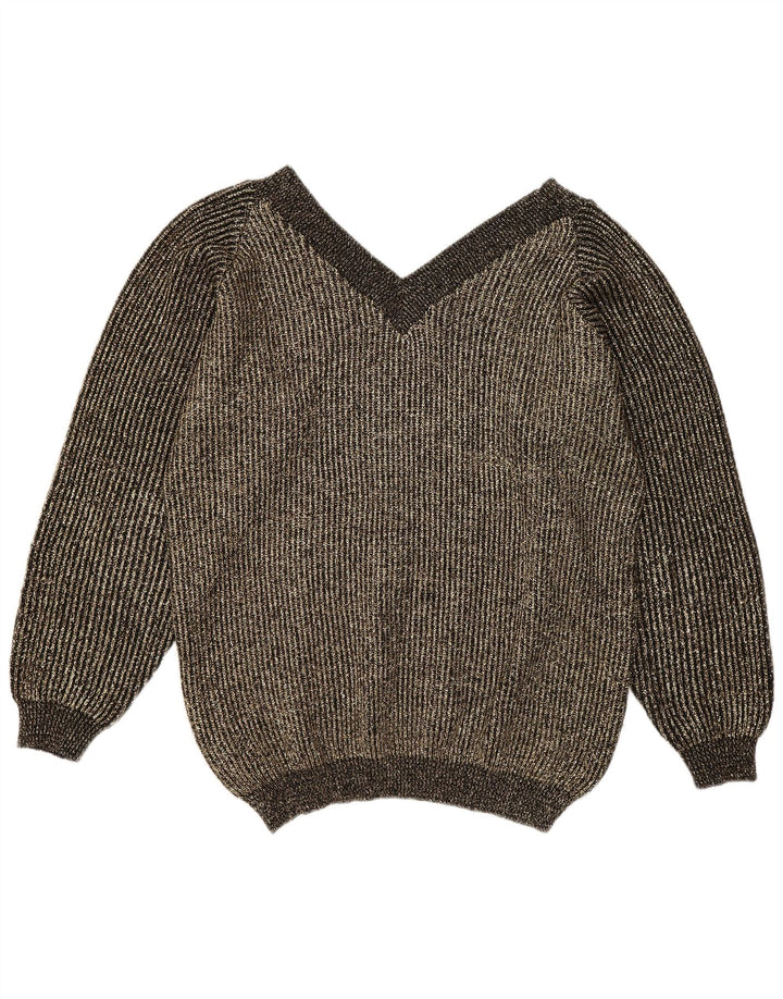 Vintage Womens Oversized V-Neck Jumper Sweater EU 40 Medium Gold Flecked