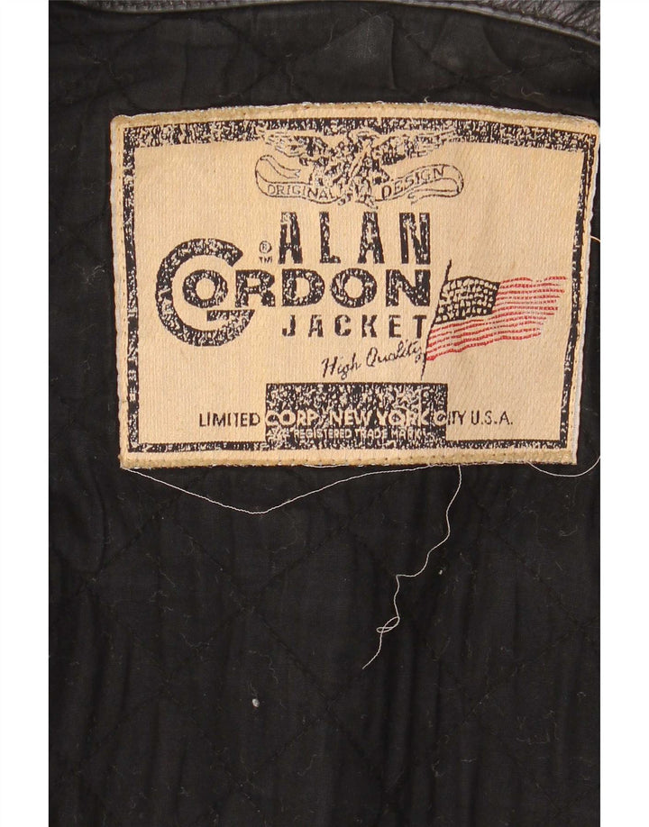 Alan Gordon Herre Læder Bomber Jacket UK 38 Medium Sort
