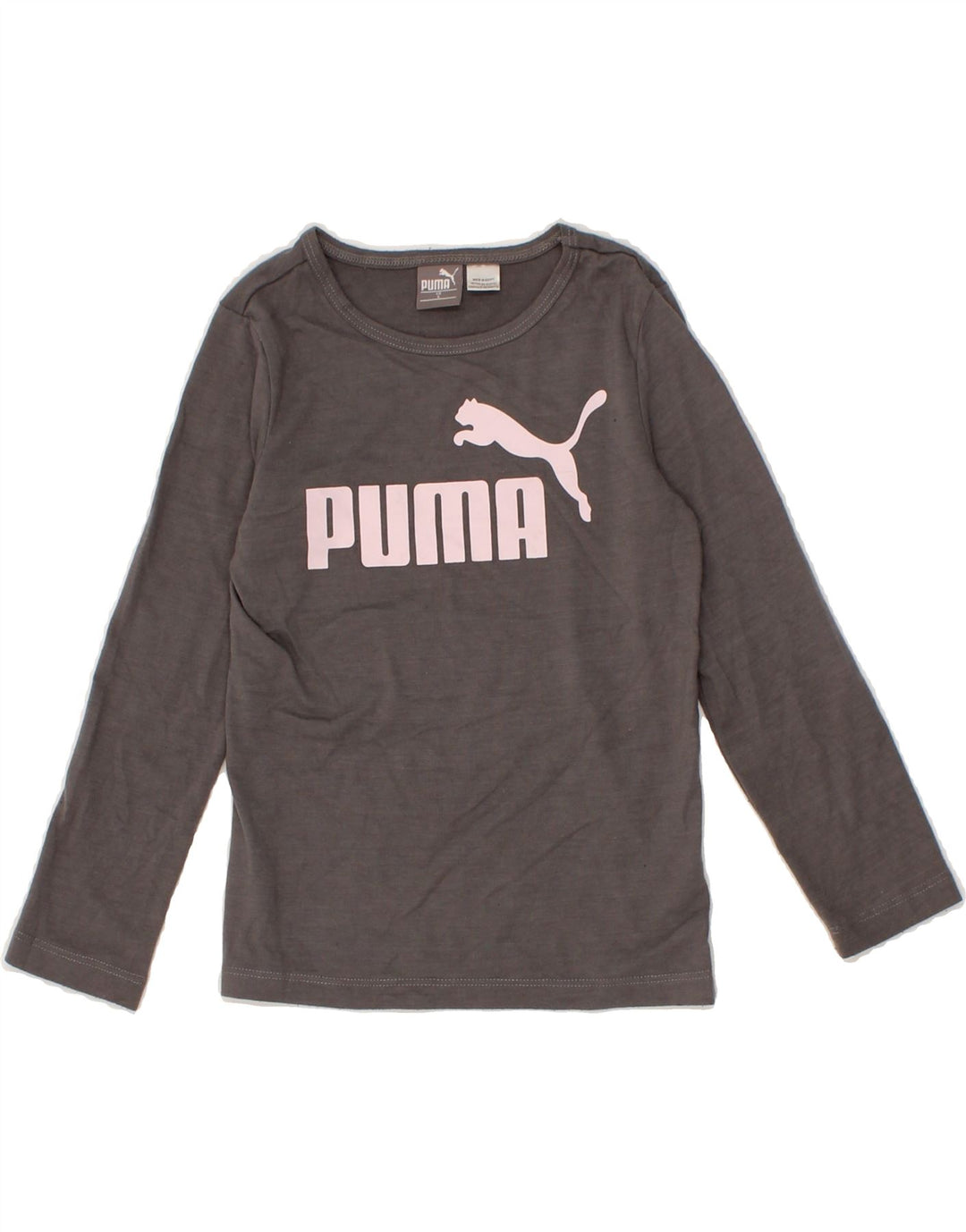 PUMA Girls Graphic Top Long Sleeve 7-8 Years Small Grey Polyester Vintage Puma and Second-Hand Puma from Messina Hembry 