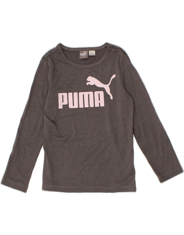 PUMA Girls Graphic Top Long Sleeve 7-8 Years Small Grey Polyester Vintage Puma and Second-Hand Puma from Messina Hembry 