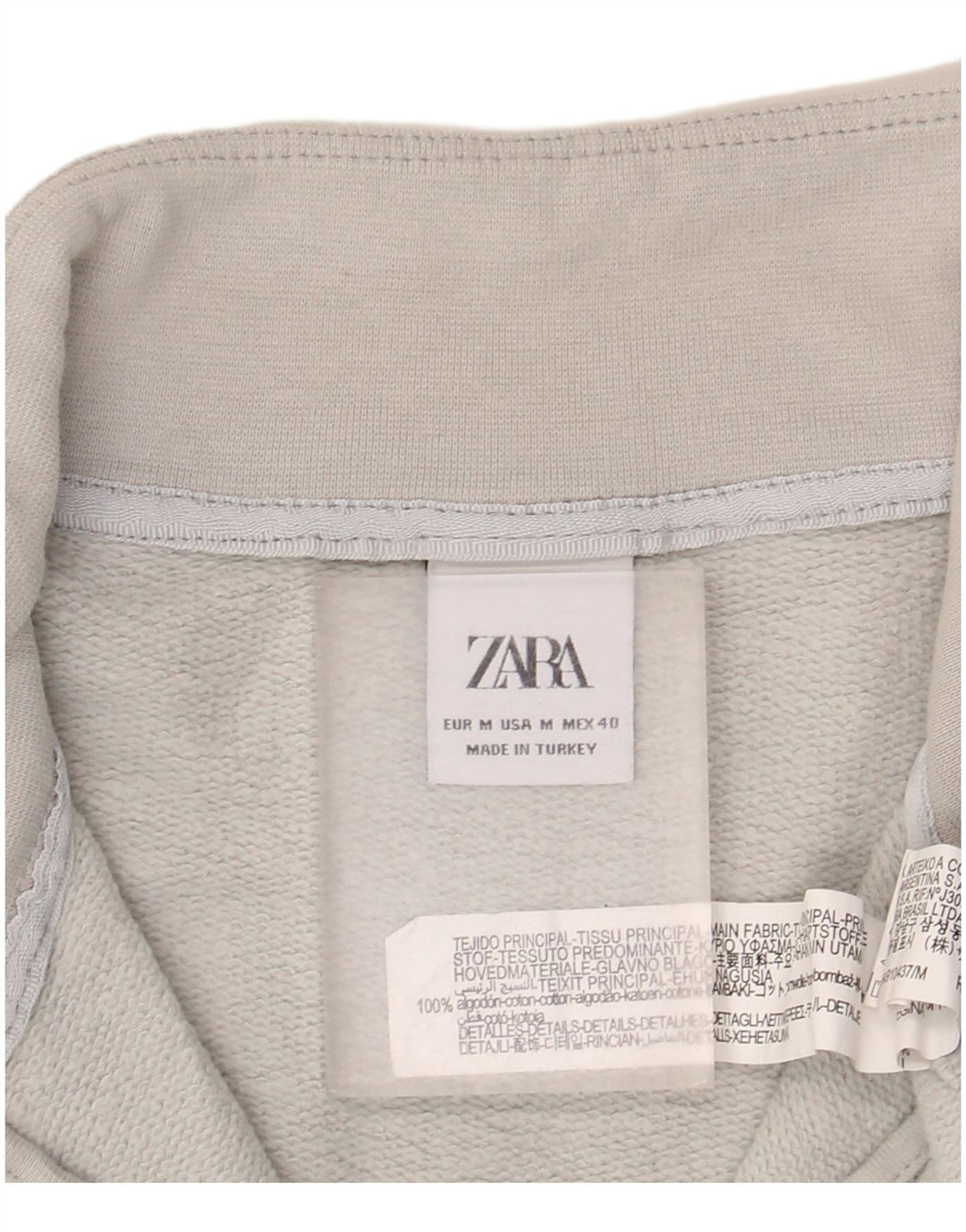 Zara Womens Oversized Zip Neck Sweatshirt Jumper UK 14 Medium Grey Cotton