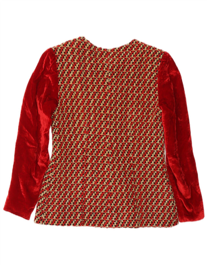 Vintage Womens 4 Button Velvet Blazer Jacket UK 8 Small Red Striped