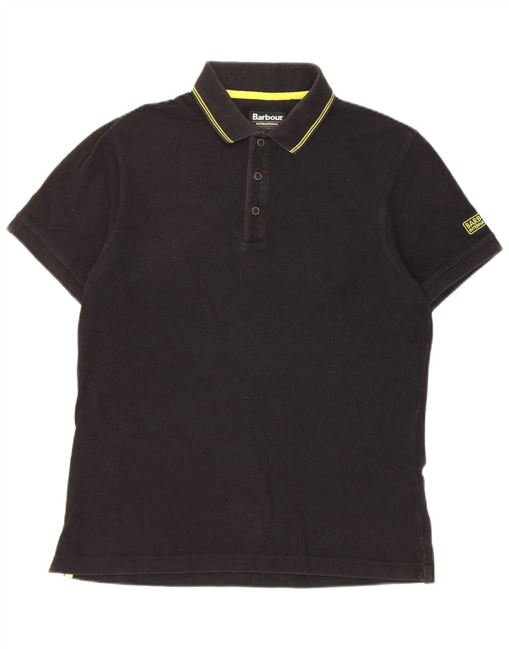 Barbour Mens Polo Shirt Medium Black Striped Cotton