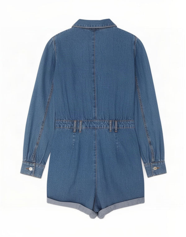 Langärmliger Jeans-Playsuit von Zara für Damen, UK 12, Mittelblau