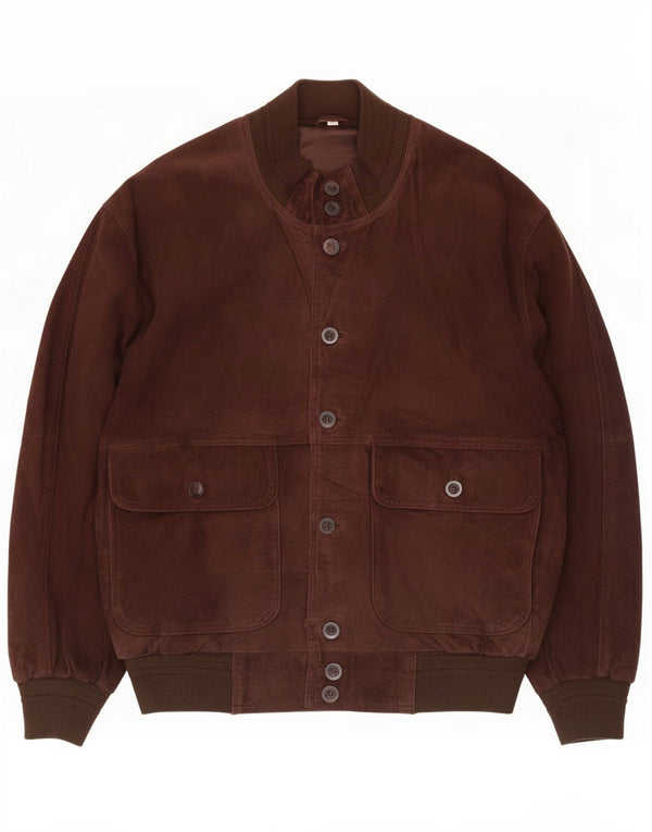 Vintage hombres ante bomber chaqueta IT 48 cuero marrón medio