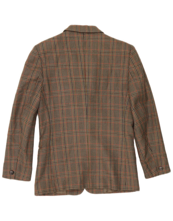 Vintage Damen 2-Knopf-Blazerjacke IT 42 Mittelgrüne Hahnentrittwolle