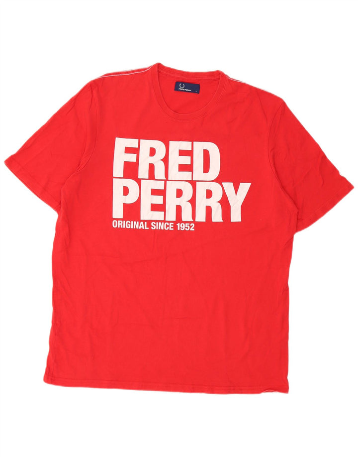 Fred Perry Herre grafisk T-shirt Top Stor rød bomuld