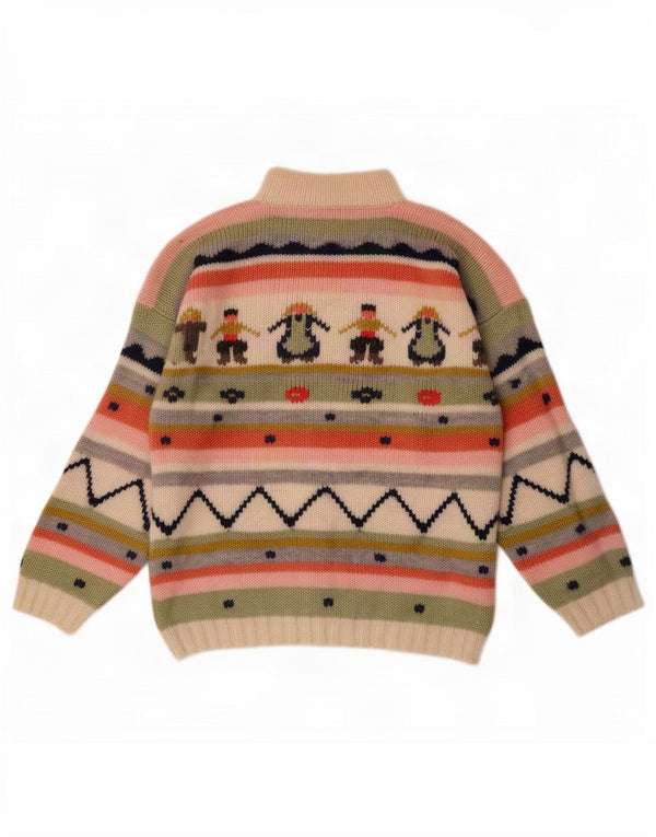 Maglione da donna vintage con collo dolcevita grafico UK 10 piccolo multicolore