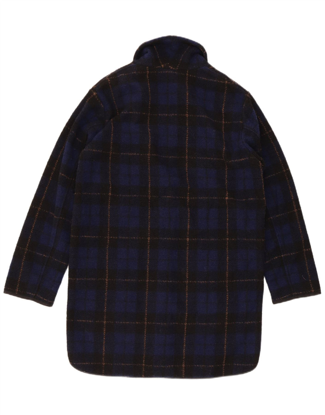 Woolrich Womens Oversized Overcoat UK 6 XS Navy Blue Check Polyester
