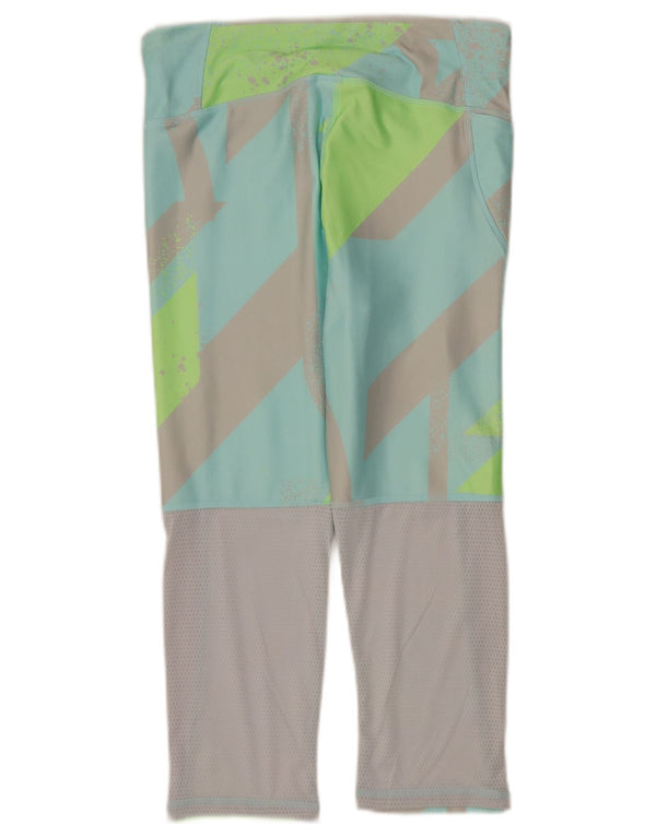 Reebok Womens Capri Leggings UK 12/14 Medium Turquoise Geometric Polyester