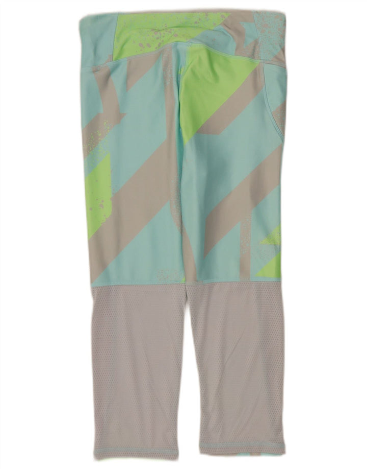 Reebok Womens Capri Leggings UK 12/14 Medium Turquoise Geometric Polyester