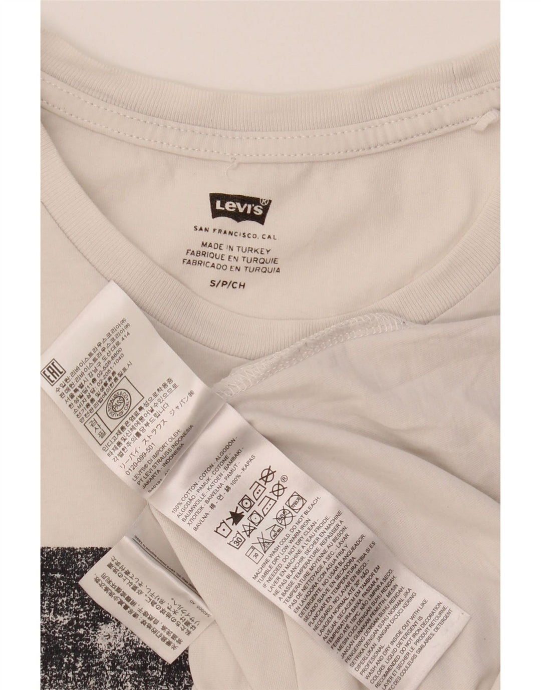 LEVI'S Mens Graphic T-Shirt Top Small White Cotton Vintage Levi's and Second-Hand Levi's from Messina Hembry 
