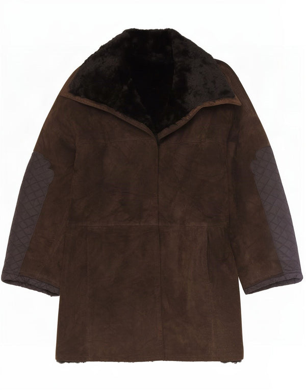 Vintage Damen offene Lammfelljacke UK 12 Mittelbraun