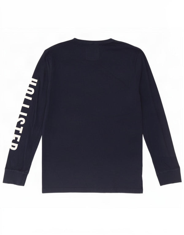 Hollister Top grafico da uomo a maniche lunghe di grandi dimensioni in cotone blu navy