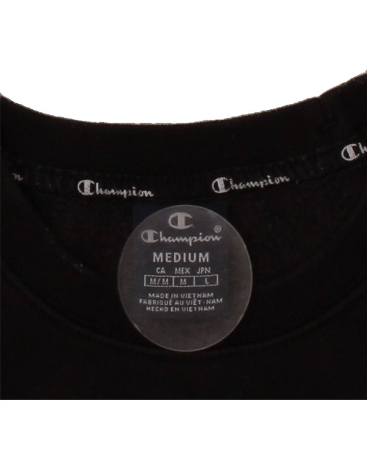 CHAMPION Mens Graphic Sweatshirt Jumper Medium Black Cotton Vintage Champion and Second-Hand Champion from Messina Hembry 