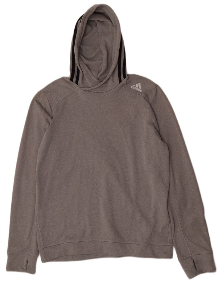 Adidas Mens Hoodie Jumper Large Grey Flecked Polyester