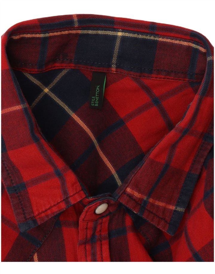 Benetton Mens Flannel Shirt Large Red Check