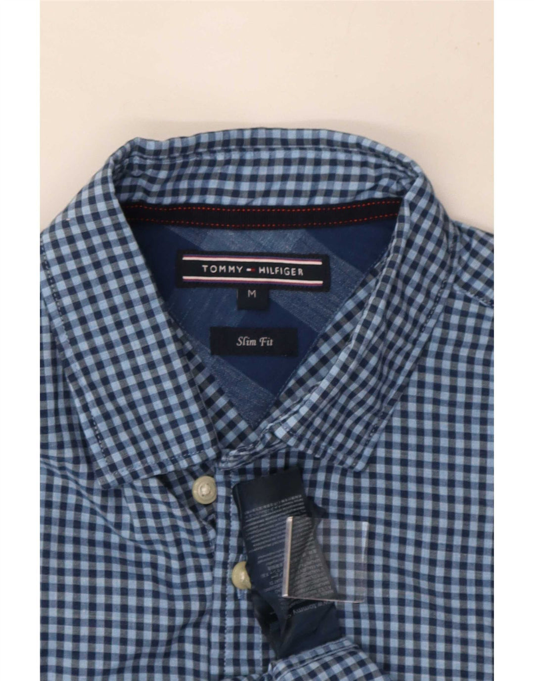 Tommy Hilfiger Mens Slim Fit Shirt Medium Blue Gingham Cotton