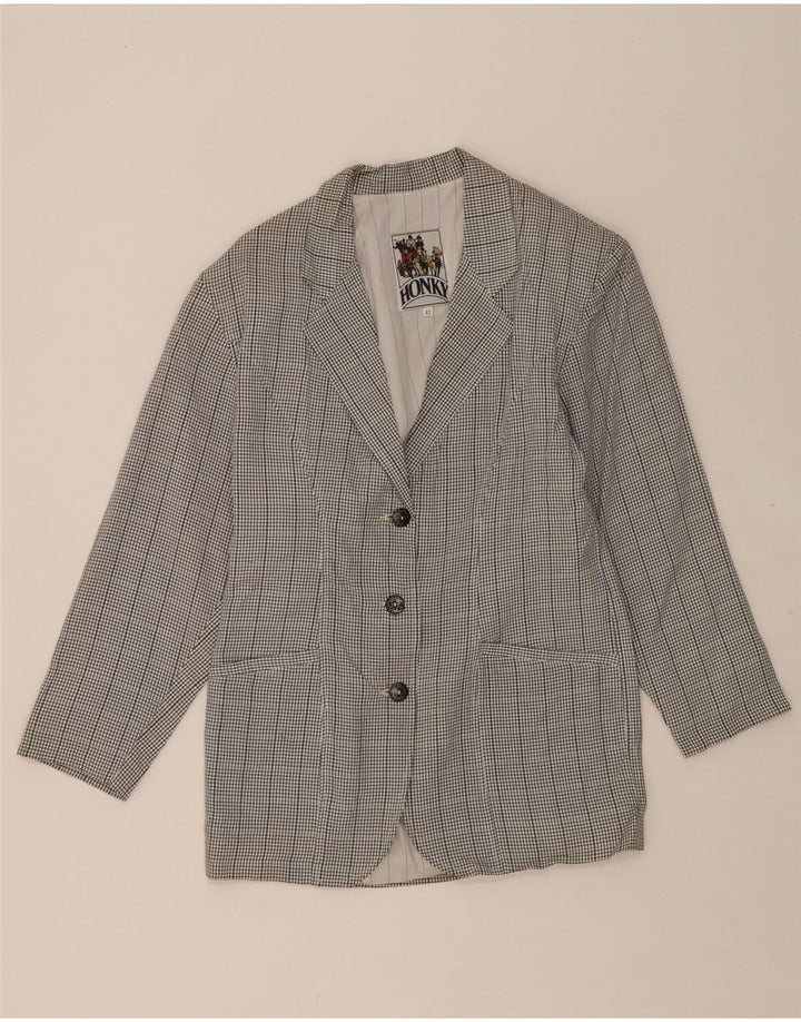 VINTAGE Womens 3 Button Blazer Jacket IT 42 Medium Grey Check Viscose Vintage Vintage and Second-Hand Vintage from Messina Hembry 