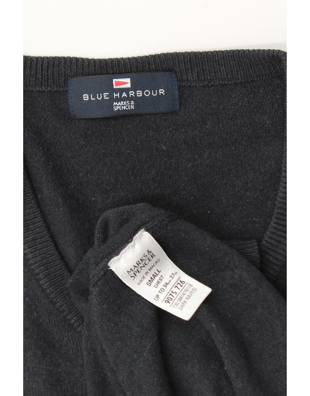 Marks & Spencer Mens Blue Harbour V-Neck Jumper Sweater Small Navy Blue