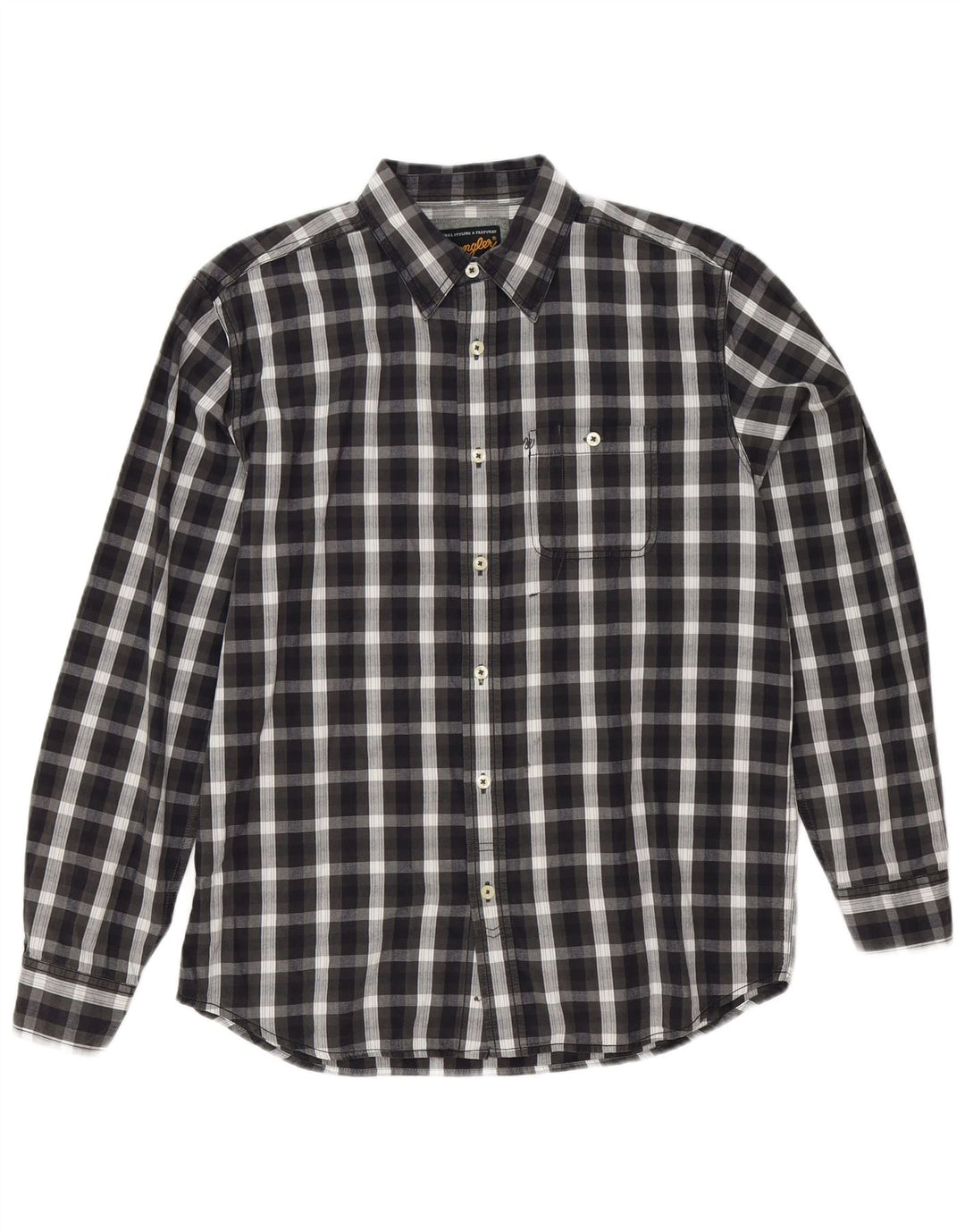 Wrangler Mens Shirt Medium Black Check Cotton