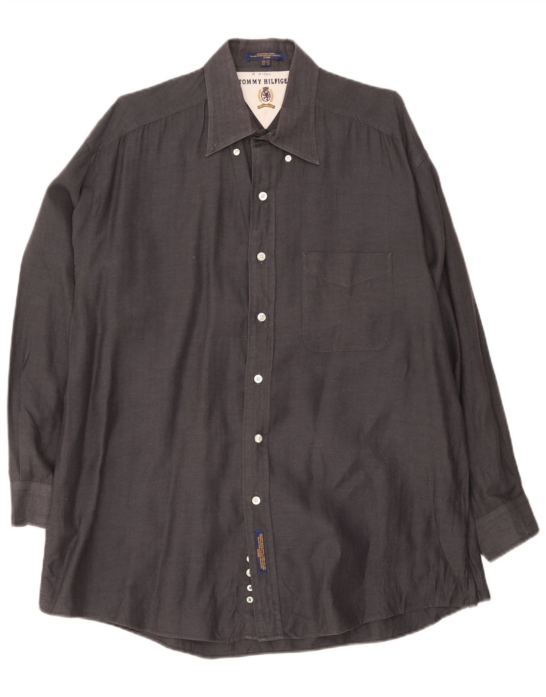 Tommy Hilfiger Mens Shirt Size 16 1/2 Large Grey Herringbone Cotton