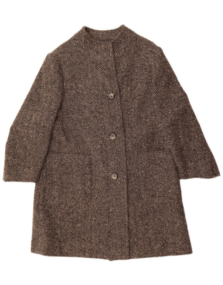 Vintage Womens Overcoat UK 14 Medium Grey Herringbone