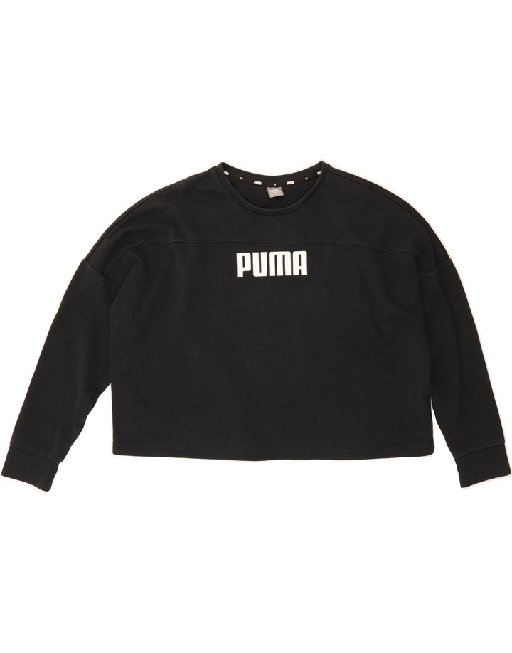 PUMA Womens Crop Oversized Graphic Sweatshirt Jumper UK 14 Medium Black Vintage Puma and Second-Hand Puma from Messina Hembry 