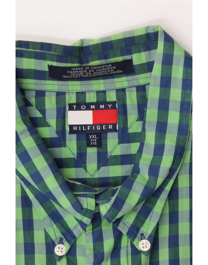 Tommy Hilfiger Mens Shirt 2XL Green Gingham Cotton