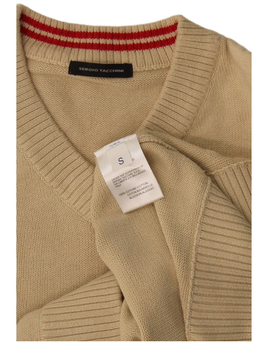 Sergio Tacchini Mens V-Neck Jumper Sweater Small Beige Cotton