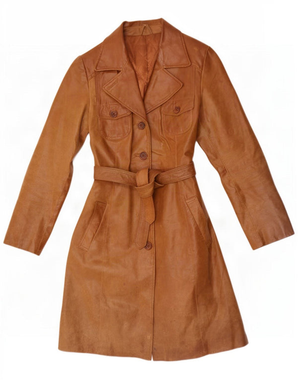 Abrigo de cuero vintage para mujer IT 46 Marrón grande