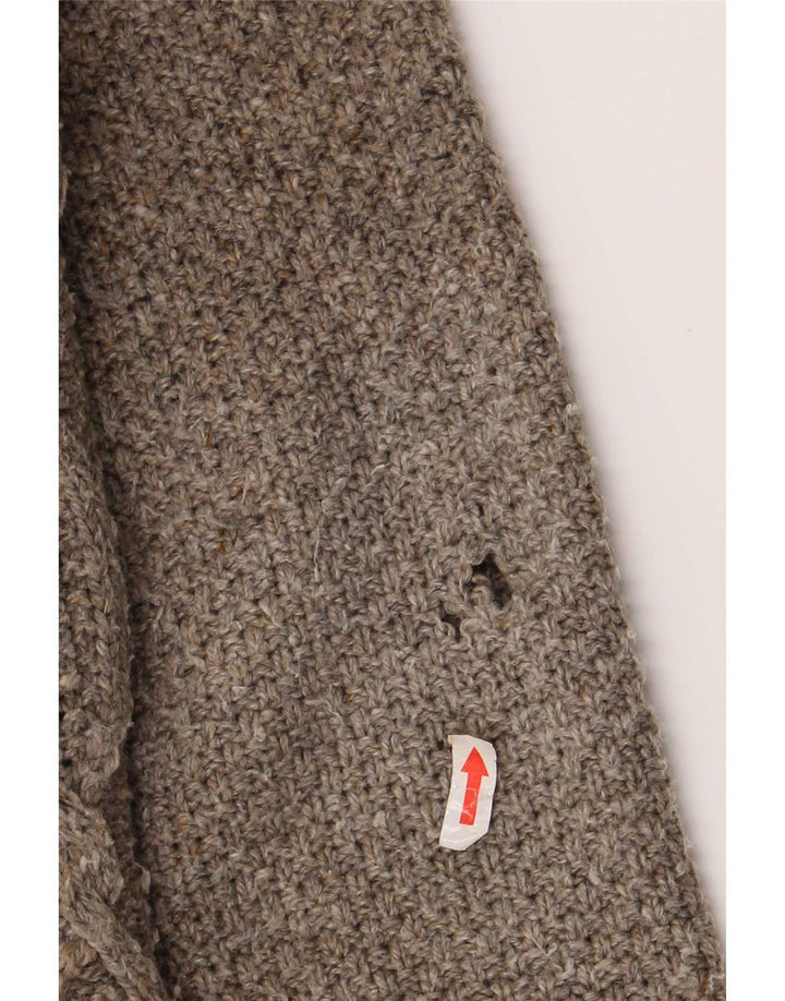 Fat Face Mens Button Neck Jumper Sweater XL Brown Flecked Wool